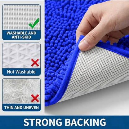 Bathroom Rugs Sets 2 Piece,Super Absorbent Chenille Bath Mats and U-Shaped Toilet Rug,Strong PVC Non Slip Backing,Microfiber Washable Dry Quickly Bath Mats for Bathroom(20"x32"+20"x20"U, Royal Blue) - color: Royal Blue