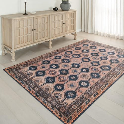 Indiclay 5’ x 8' Faded Clay & Pink Area Rug, Persian-inspired design - size: 5' x 8' (Rectangular)