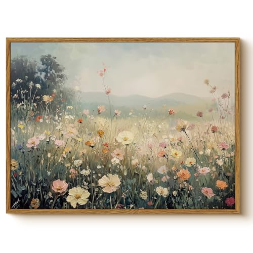 WHASAYART Vintage Wildflower Framed Wall Art Rustic Canvas Wall Decor 12x16 - color: Flower Field, size: 16"L x 12"W