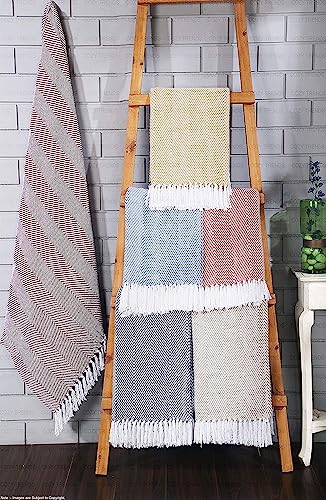 Cotton Throw Blankets - Rustic Ottoman Throw & Batik Chair Blanket Throw - Striped Throw Blanket with Fringe - Picnic Throw 50"x60" - Set of Two (Chevron Green) - color: Chevron Green