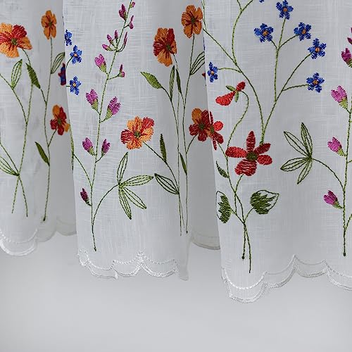 KFL027 Sheer Embroidery Pastoral Style cafecurtain White Sheer Tiers for Windows 2 Panels (Wild Flower, W30 XL36 X2 Tiers) - size: 30"W x 36"L (Pack of 2)