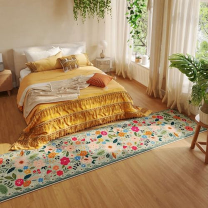 Rugcomf Long Hallway Runner Rug 2'7"x14' Washable, Green - color: Green, size: 2'7" x 14' (Rectangular)