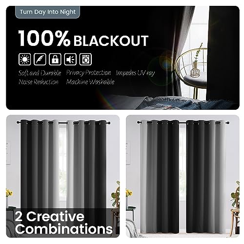 SimpleHome 100% Blackout Ombre Bedroom Curtains Black and Greyish White,63L - color: Black With Black Back, size: 42"W x 63"L (Pack of 2)