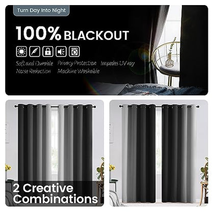SimpleHome 100% Blackout Ombre Bedroom Curtains Black and Greyish White,63L - color: Black With Black Back, size: 42"W x 63"L (Pack of 2)
