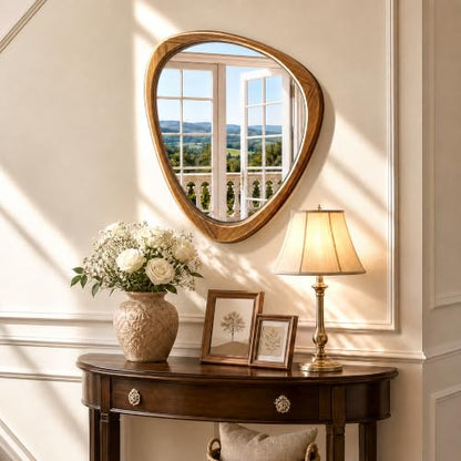 24" x 19" Asymmetrical Mirror, Solid Wood Frame, Irregular Design - color: Brown, size: 24"L x 19"W