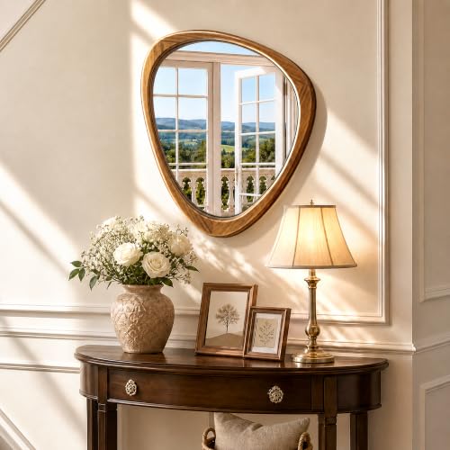 24" x 19" Asymmetrical Mirror, Solid Wood Frame, Irregular Design - color: Brown, size: 24"L x 19"W