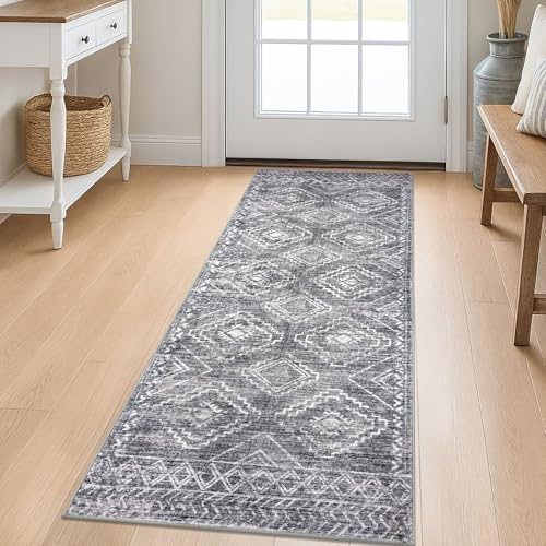 KILOCOCO Washable Runner Rug 2x5 ft Non-Slip Hallway Runners, Grey - color: Grey, size: 2' x 5' (Runner)