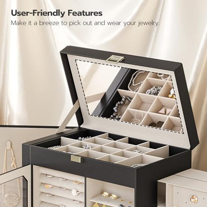 HOOBRO Jewelry Box with Mirror, Travel Jewelry Organizer with Glass Window - color: Black + Gold
