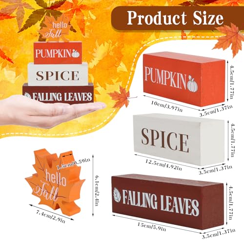 4 Pcs Thanksgiving Fall Decor Wooden Table Centerpieces Fall Maple Leaf Block Sign Decorations for Home Wooden Tiered Tray Decor for Tabletop Autumn Harvest Party Home Kitchen - style: Maple Leaf