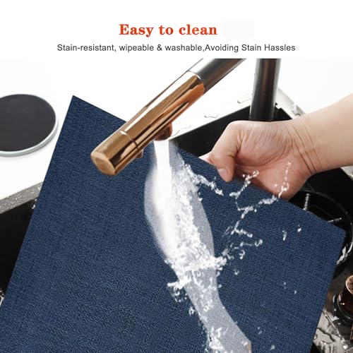 Blue Vinyl Placemats Set of 8,Washable Dining PVC Table Mats - color: Navy Blue, size: 8PCS 12"Wx18"L