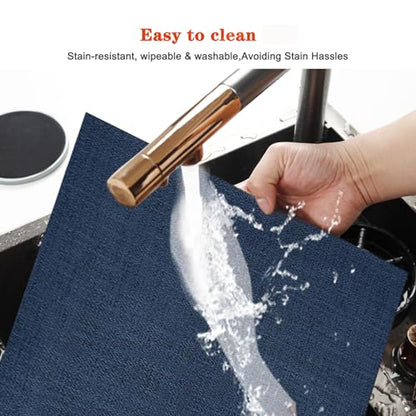 Blue Vinyl Placemats Set of 4,Washable Dining PVC Table Mats - color: Navy Blue, size: 4PCS 12"Wx18"L