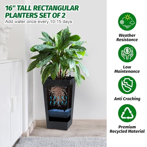 Garvee 22" Self-Watering Tall Planter with Water Level Indicator, Set of 2 - color: Black