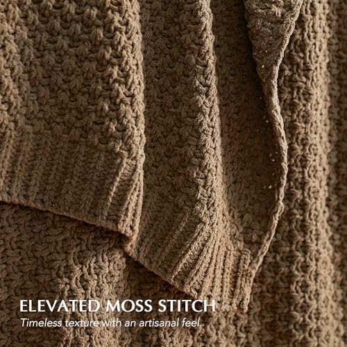 EVERGRACEHOME Chunky Chenille Knit Throw Blanket, 50 x 60, Camel Brown - color: Camel Brown, size: 50" X 60"