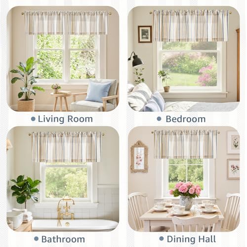 jinchan Linen Boxter Stripe Valances for Window 16 inch,Muti Blue,1 Panel - color: Boxter Stripe | Multi Blue on Linen, size: 50"W x 16"L (Pack of 1)