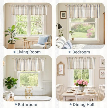 jinchan Linen Boxter Stripe Valances for Window 16 inch,Muti Blue,1 Panel - color: Boxter Stripe | Multi Blue on Linen, size: 50"W x 16"L (Pack of 1)