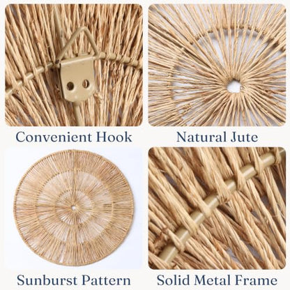 CHI AN HOME Wicker 23 Inch Jute Wall Decor Baskets, Set of 6 Extra Large Woven Jute Wall Plates, 23",21",15",13",12,10", Decorative Baskets for Wall Arts, Wall Hanging for Bedroom, Living Room, Office