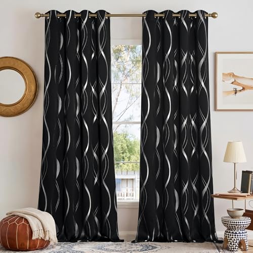 NICETOWN Black Out Grommet Pattern Curtain Panels 84 inches Long - color: 1 - Black, size: 52"W x 84"L (Pack of 2)