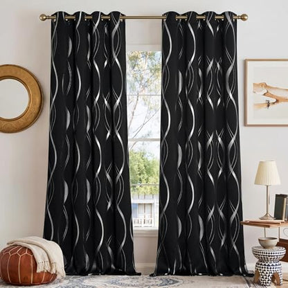 NICETOWN Black Out Grommet Pattern Curtain Panels 84 inches Long - color: 1 - Black, size: 52"W x 84"L (Pack of 2)