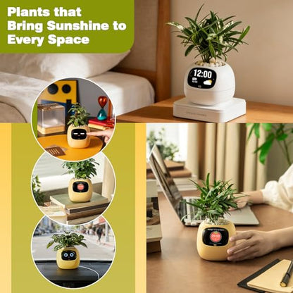 PLANTSIO Smart Plant Pot with Screen, 80ml Self-Watering Planter Yellow - color: Yellow