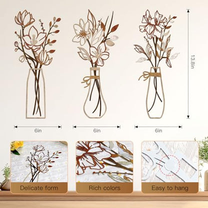 Zzbakress 3 Pieces Metal Flowers Wall Art for Bathroom (Light Brown) - color: Light Brown