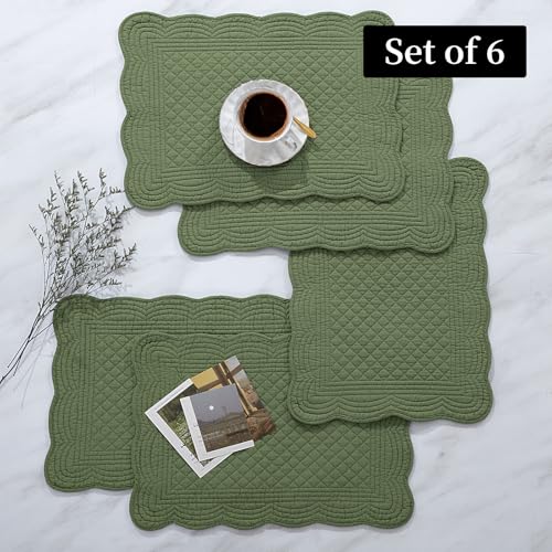 HOMBYS Quilted Placemats Set of 6 Washable-13x18 inches Rectangular Placemats for Kitchen Table-100% Cotton Fabric Rectangular Table Mats, (Emerald Green) - color: Emerald Green