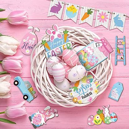 Marsui Easter Tiered Tray Decor Happy Easter Tiered Tray Ornament Rustic Farmhouse Spring Sign Bunny Truck Gnome Egg Wooden Sign for Home Table Decor(Cute) - style: Cute