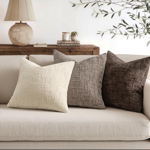 MIULEE Chenille Textured Throw Pillow Covers Taupe Grey 16x16 Set of 2 - color: Taupe Grey, size: 16" x 16" (Pack of 2)