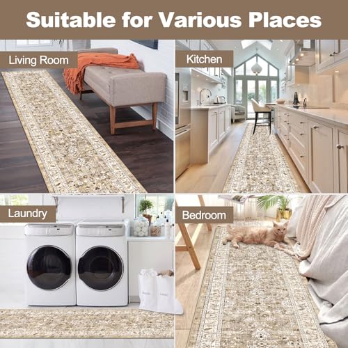LOKHOM 3x10 Washable Hallway Runner Rug, Boho Non-Slip Kitchen Rugs, Beige - color: Beige Brown, size: 3' x 10' (Rectangular)
