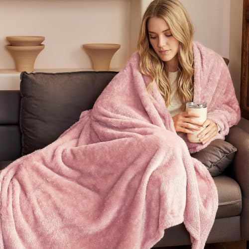 Exclusivo Mezcla Fuzzy Plush Fleece Bed Blanket Queen Size, Dusty Pink - color: Dusty Pink, size: 90x90 IN