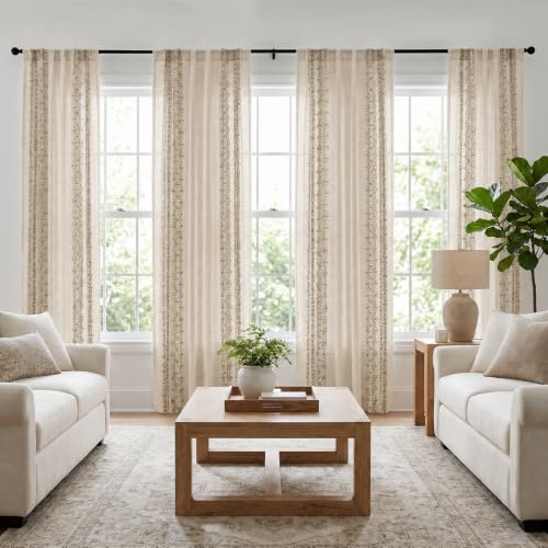 Deconovo Floral Linen Sheer Curtains 84 Inch Long for Living Room 2 Panels - color: Beige/Diamond Wave/Back Tab, size: 50"W x 84"L (Pack of 2)