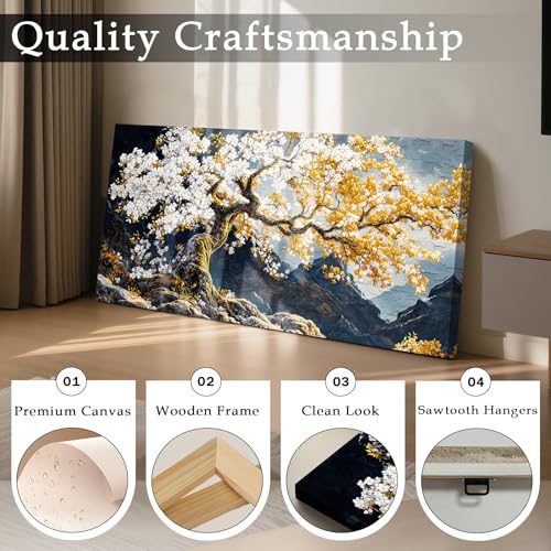 imjiayu Tree Wall Art, Zen Canvas Print, Gold Blossom Mountain Artwork - color: Ancient Tree, size: 40"L x 20"W