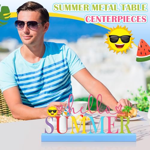 Yaocom 11.81 Inch Hello Summer Metal Table Sign with Wooden Base - style: Summer