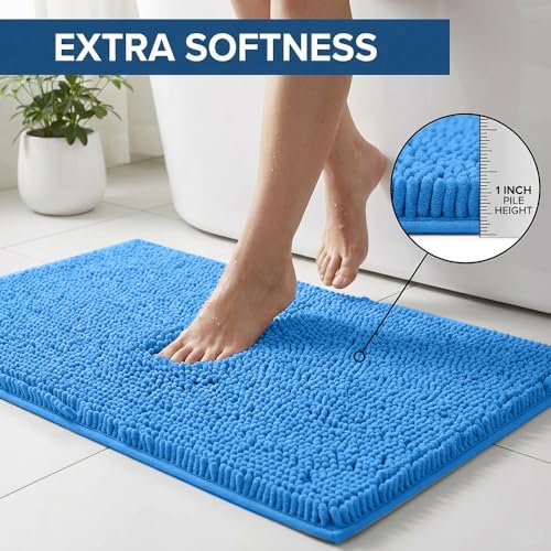 Bathroom Rugs Sets 2 Piece,Super Absorbent Chenille Bath Mats and U-Shaped Toilet Rug,Strong PVC Non Slip Backing,Microfiber Washable Dry Quickly Bath Mats for Bathroom(20"x32"+20"x20"U, Calm Blue) - color: Calm Blue