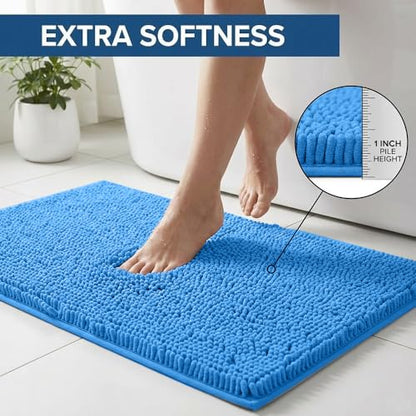 Bathroom Rugs Sets 2 Piece,Super Absorbent Chenille Bath Mats and U-Shaped Toilet Rug,Strong PVC Non Slip Backing,Microfiber Washable Dry Quickly Bath Mats for Bathroom(20"x32"+20"x20"U, Calm Blue) - color: Calm Blue