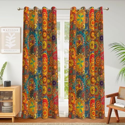 Weesire Boho Blackout Curtains for Bedroom & Living Room, 2 Panels, 100% Blackout, Colorful Bohemian Hippie Pattern, Multicolor Funky Abstract, Classic Modern Rustic, 52x84 Inches - color: Bohemian, size: 52"W x 84"L (Pack of 2)