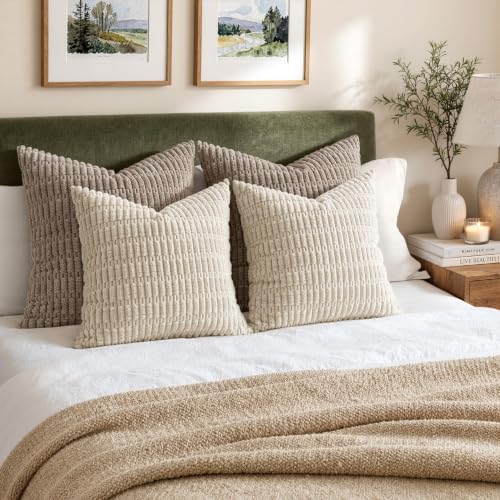MIULEE Euro Sham Corduroy Decorative Throw Pillow Covers 24x24 Cream White - color: Cream White, size: 24" x 24" (Pack of 2)