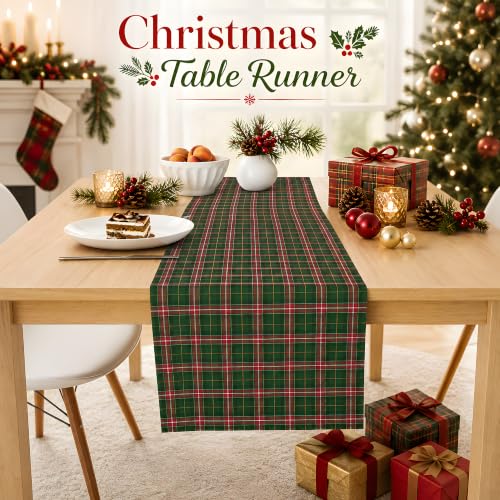 Christmas Decorations - Red Green Plaid Christmas Table Runner - color: Christmas Plaid