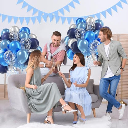 60pcs Blue and Silver Balloons 12inch with Navy Blue Confetti Balloons - color: Metallic Blue Silver