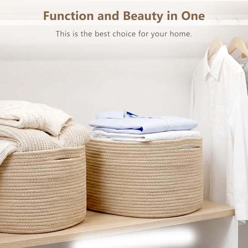 ECDYQXVU 15x10x9 Inch Woven Cotton Rope Storage Basket, 2 Pack - color: Jute/Brown, size: 2 Pack