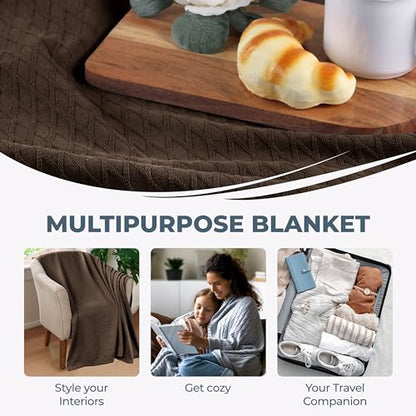 Superior Cotton Blanket, Lightweight, Breathable Bedding, Throw, Chocolate - color: Chocolate, size: Throw