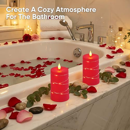 Raycare Red Battery Operated Flameless LED Pillar Candle with Remote Timer - color: 2pc-red