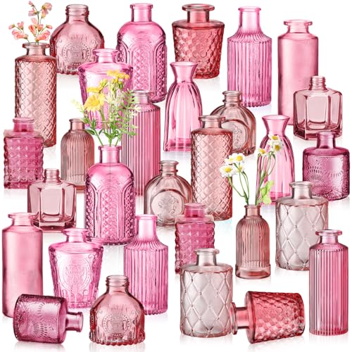 Yaomiao 30 Pcs Glass Bud Vases Centerpieces, Pink Series - color: Pink Series