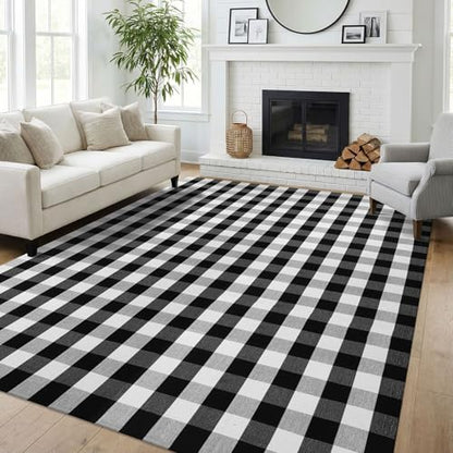 KILOCOCO Buffalo Plaid Checkered Rug 7.5x10 ft Black White Living Room Rug - color: Black and White, size: 7'6" x 10' (Rectangular)