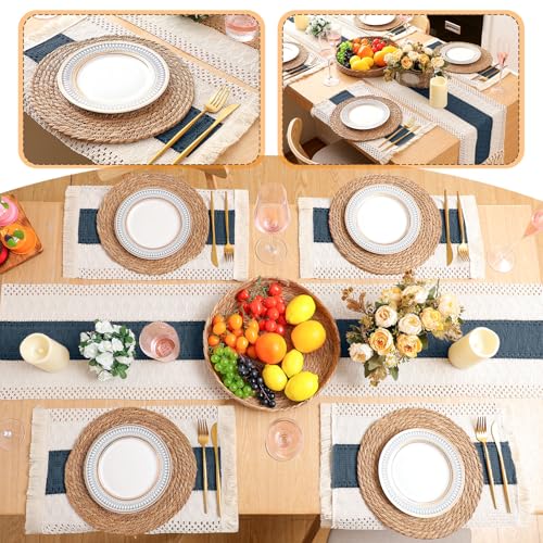 Boho Table Runner and Placemats Set, 4 Sets, Blue, 12x72 - color: Blue, size: 12x72"