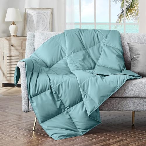 puredown® Soft Feather Down Throw Blanket Lightweight Packable Couch Throw for Indoor and Outdoor Use, Throw 50"X70", Teal Blue - color: Sea Blue, size: Throw