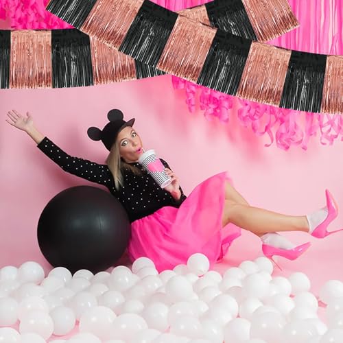 BEISHIDA Black Rose Fringe Garland Banner 30ft Wall Tinsel Foil Streamers - color: Black Rose