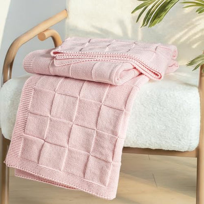 Whale Flotilla Checkered Knit Throw Blanket for Couch, Pink - color: Pink, size: 60x80 Inch