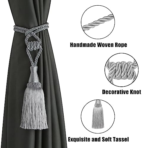BEL AVENIR 2 Pack Tassel Curtain Tiebacks Handmade Holdbacks (Silver) - color: Silver, size: 2 Pack