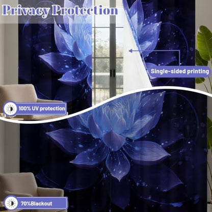 Black Navy Blue Blackout Curtains, Lotus Drapes 63 inches length, 2 Panels - color: Black and Blue, size: 52"W x 63"L (Pack of 2)