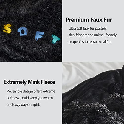 GONAAP Fuzzy Faux Fur Throw Blanket for Couch, Black, 50"x60" - color: Black, size: Throw(50"x60")